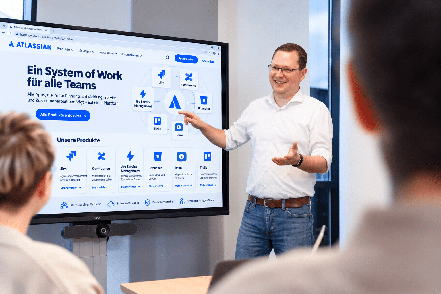Infografik zur Atlassian Administration mit Organization Admin, Site Admin, User Access Admin, App Admin, Zugriffssteuerung und Governance
