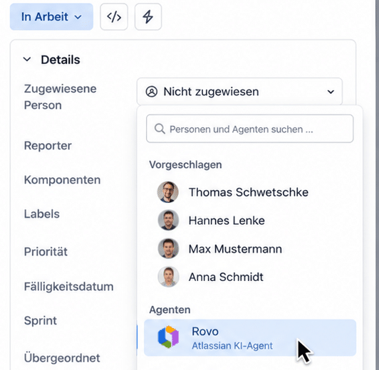 Zuordnung eines Jira Tickets an einen Rovo Agent sowie Rovo Dev Funktionen in Bitbucket