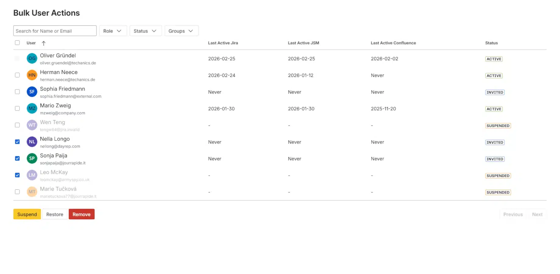 Screenshot der Bulk User App von Techanics für Jira
