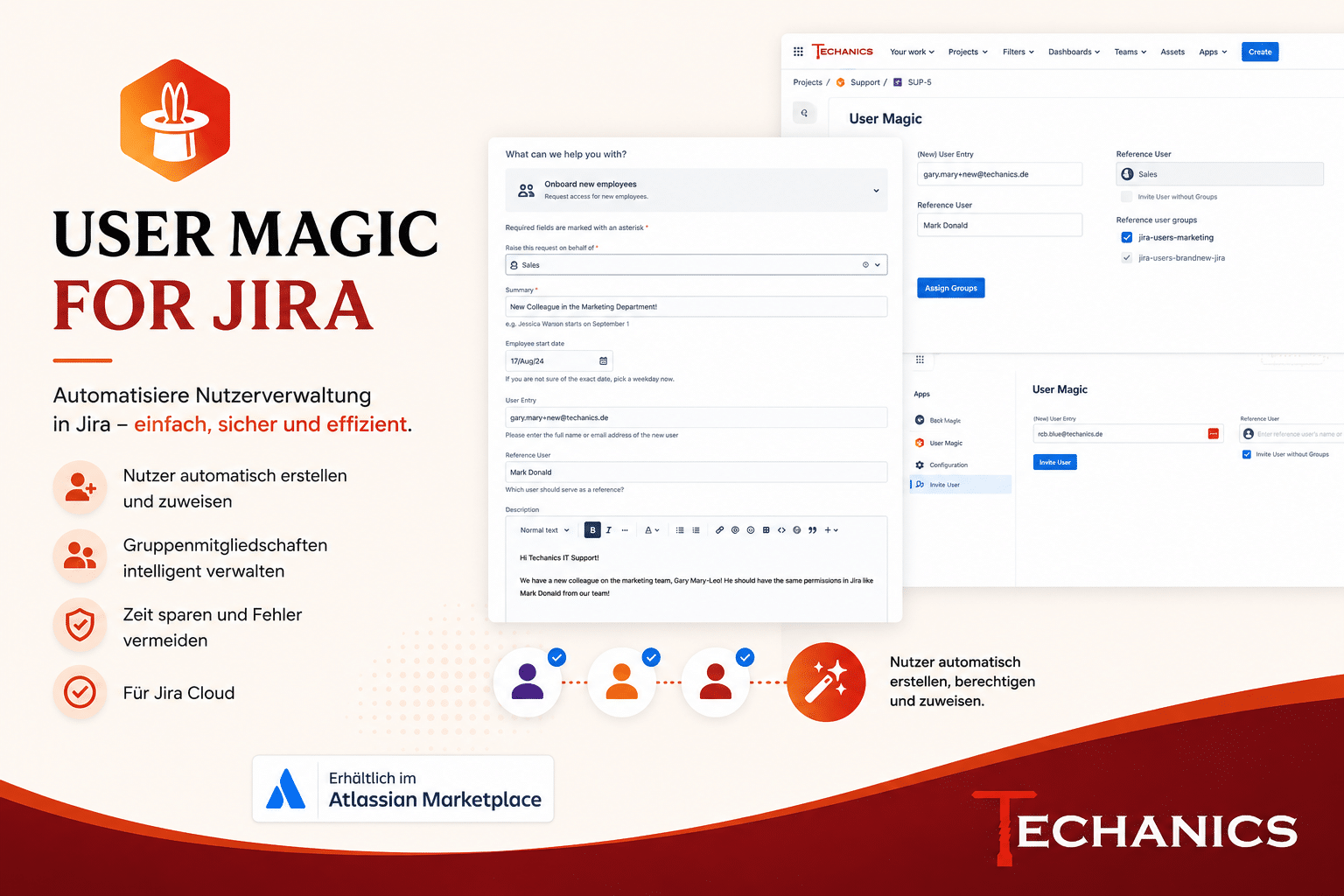 Beitragsbild zu User Magic for Jira von Techanics Labs für Nutzer-Onboarding und Gruppenzuweisungen nach einem Referenznutzer