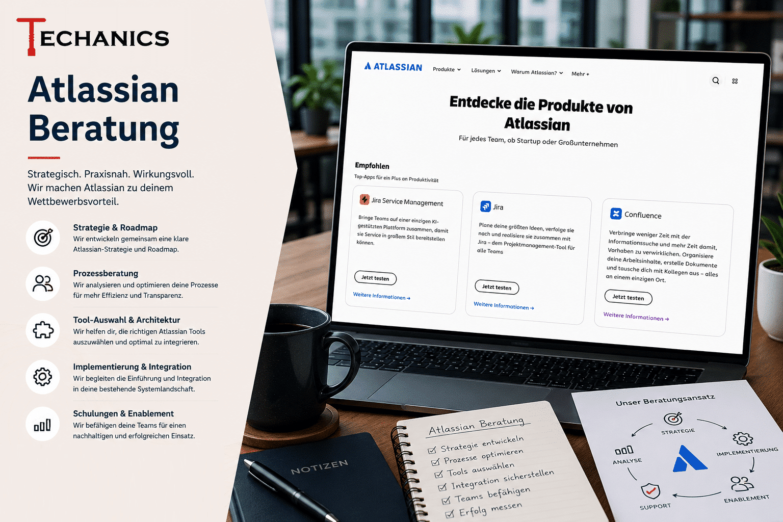 Atlassian-Beratung von Techanics für den plattformübergreifenden Einsatz von Rovo, Agents und Automationen