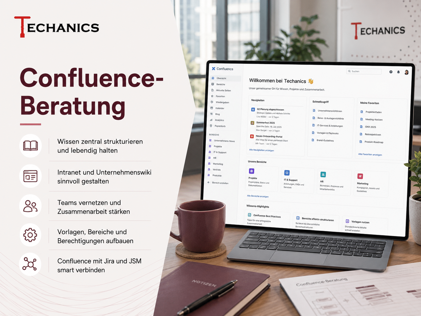 Confluence-Beratung von Techanics für die Planung, Einführung und Weiterentwicklung eines Confluence Intranets